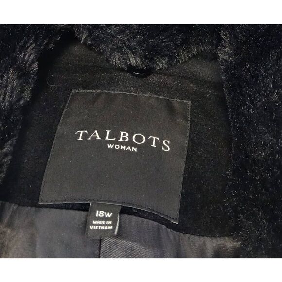 Talbots womens size 18w long wool coat black fur collar wimter jacket - Picture 7 of 9